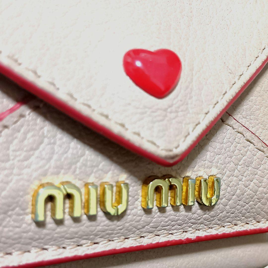 ミュウミュウ　三つ折り財布　マドラスラブ　ハート　ピンク　レザー　 正規品