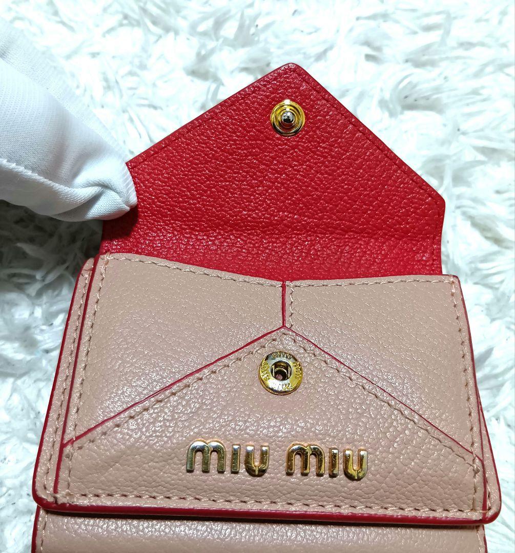 ミュウミュウ　三つ折り財布　マドラスラブ　ハート　ピンク　レザー　 正規品