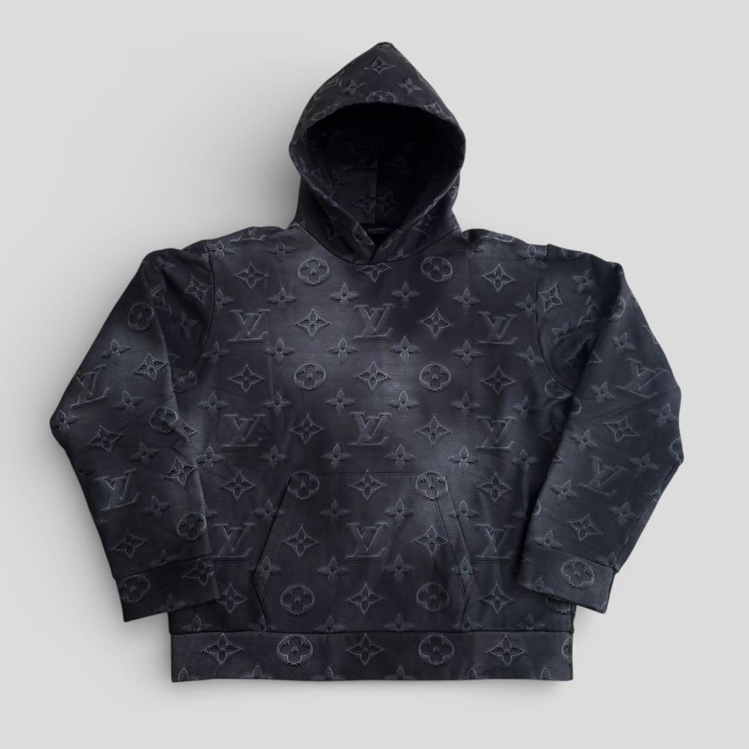 美品 ルイヴィトン フーディ パーカー 3D モノグラム プルオーバー ブラック