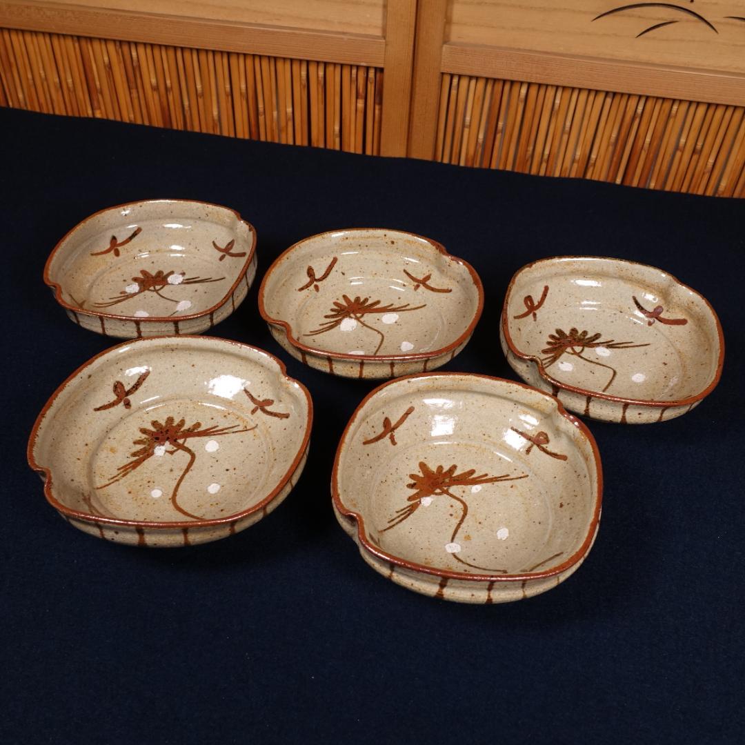 13代 中里太郎右衛門窯 絵唐津 平向付 銘々皿 5客 共箱