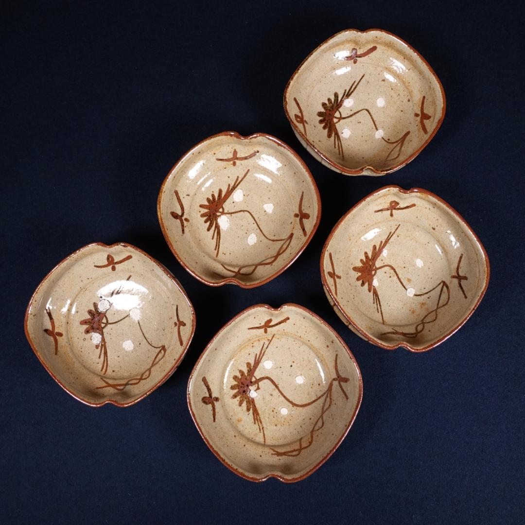 13代 中里太郎右衛門窯 絵唐津 平向付 銘々皿 5客 共箱