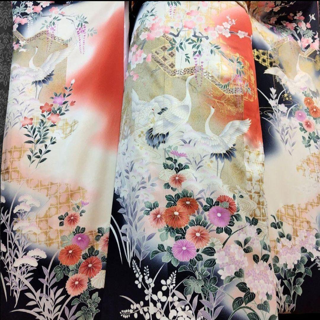 最終価格☆振袖フルセット(6点)・古典柄・金彩加工・舞鶴・胴裏正絹・正絹