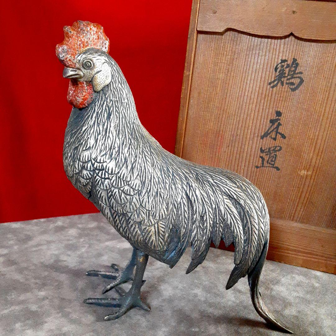 鶏　置物　ペア　金属工芸　高田銅器 S