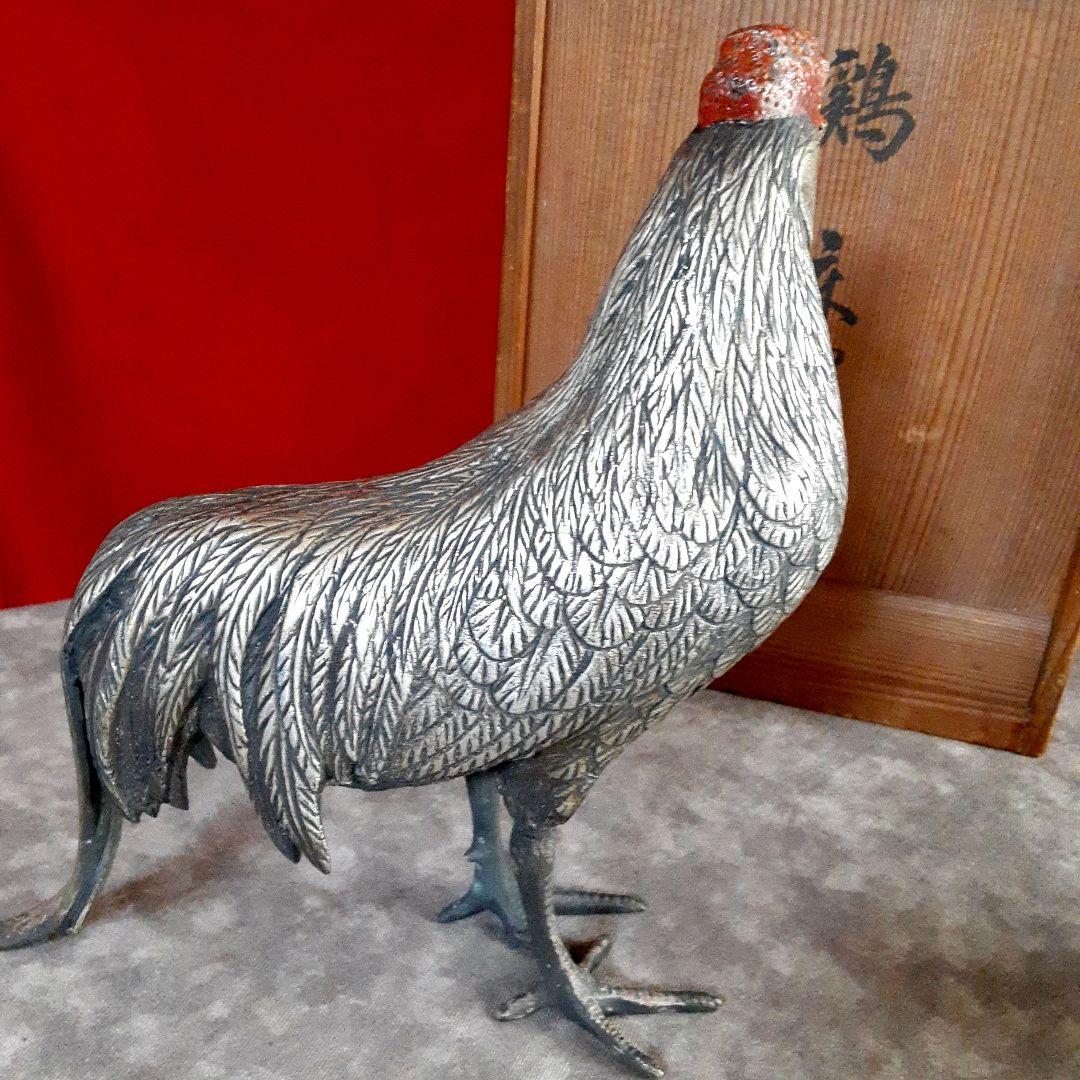 鶏　置物　ペア　金属工芸　高田銅器 S