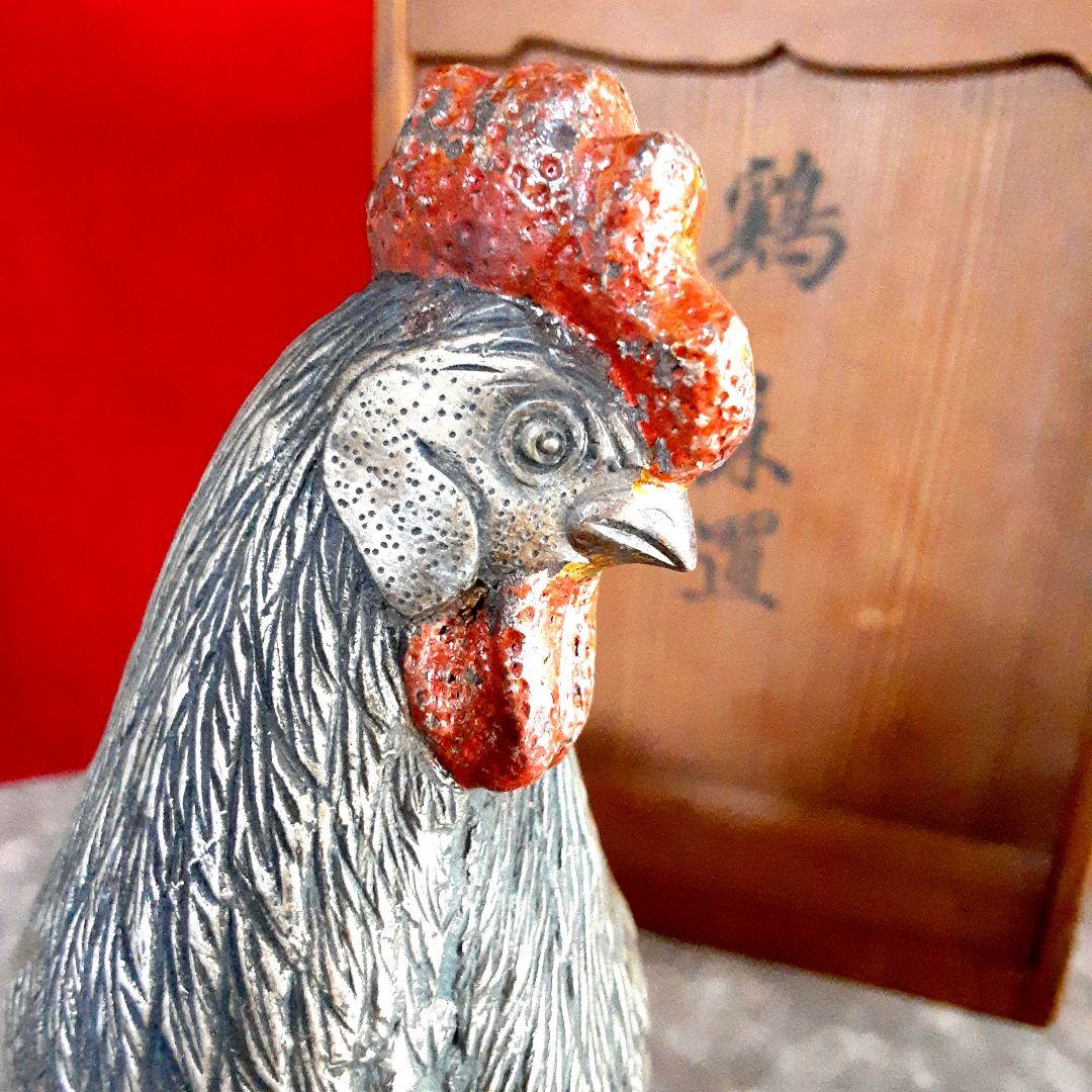鶏　置物　ペア　金属工芸　高田銅器 S