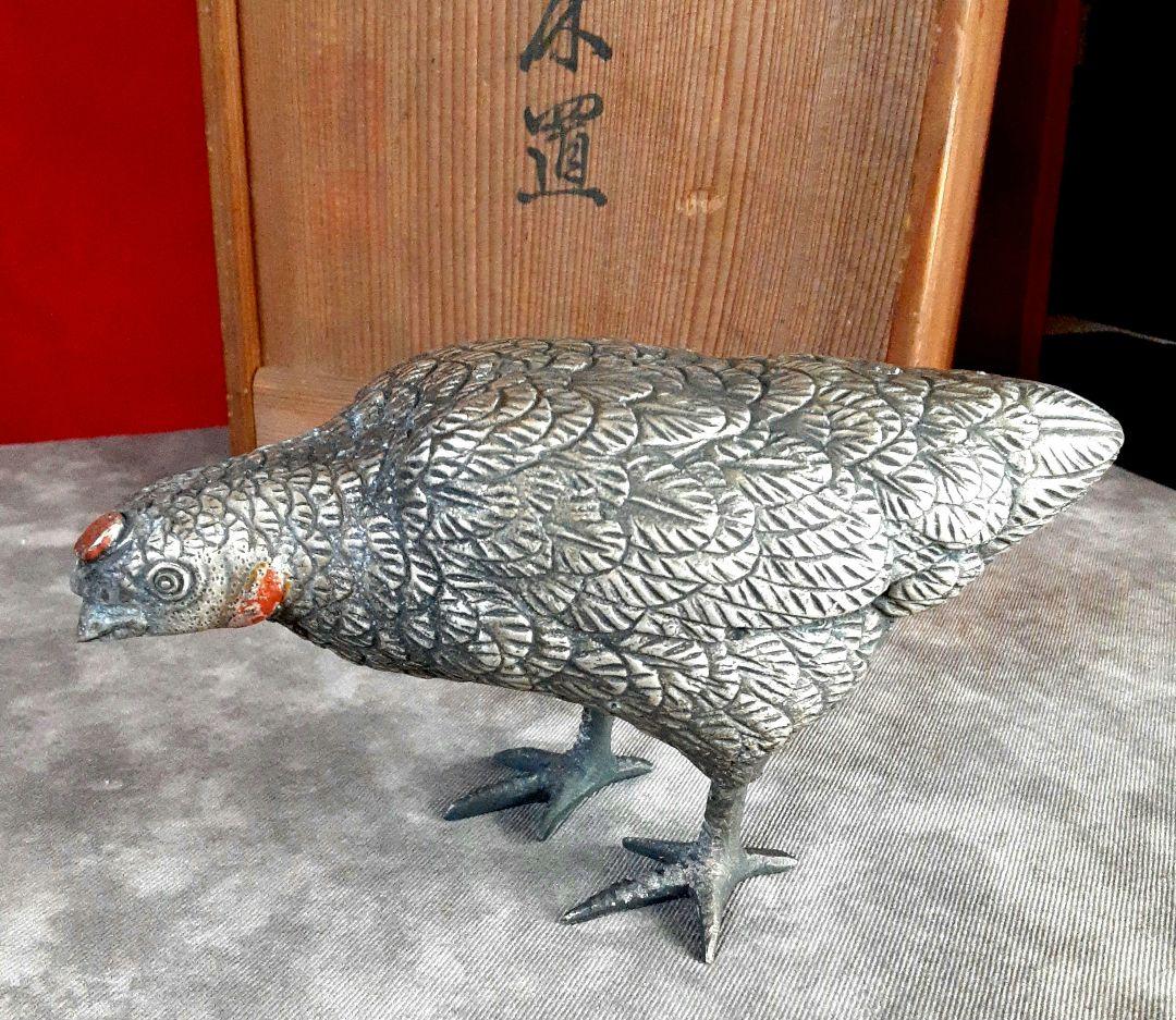 鶏　置物　ペア　金属工芸　高田銅器 S