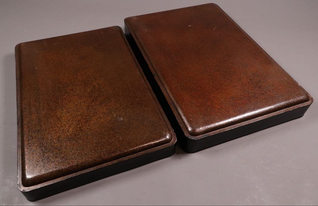 時代 光琳蒔絵 脇取盆 二枚 螺鈿 菊 金銀蒔絵 長方盆 広蓋 黒塗 MA404