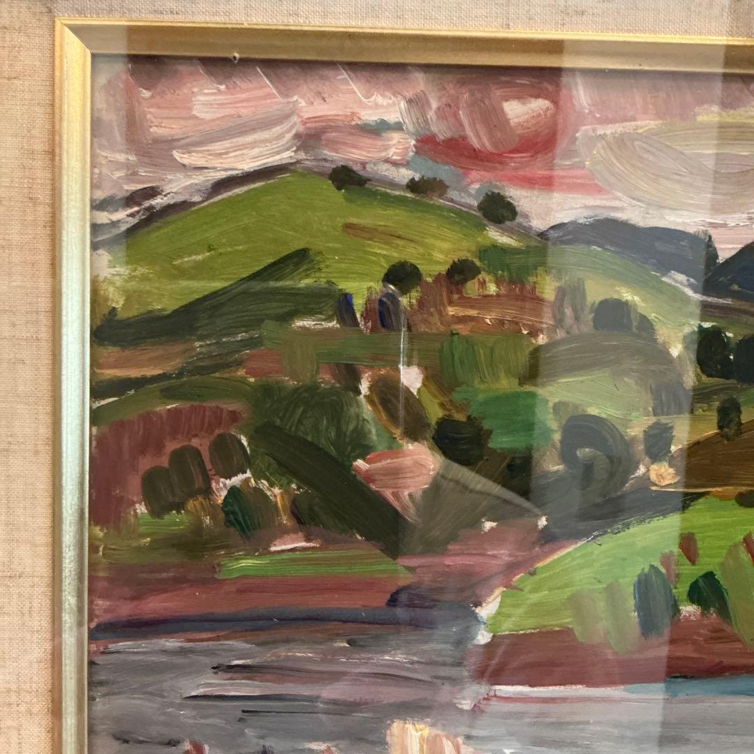 井手宣通　山湖　油彩画　真作