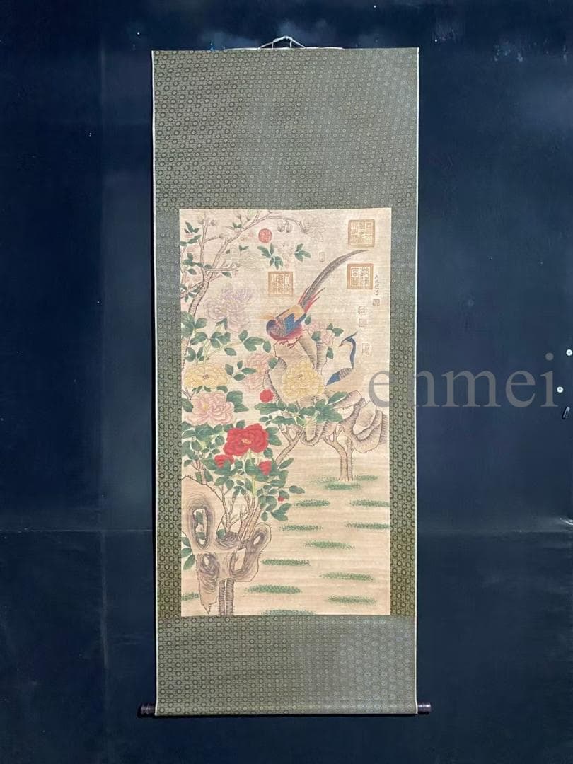 中国古美術・旧藏・北宋風・趙昌款・花鳥図・手描き中堂画・掛軸・宣紙・書画・骨董