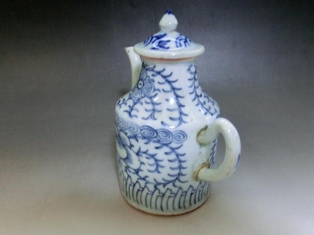 水注■古い染付花唐草紋 水差し お茶道具 古玩 唐物 中国 時代物 骨董品■