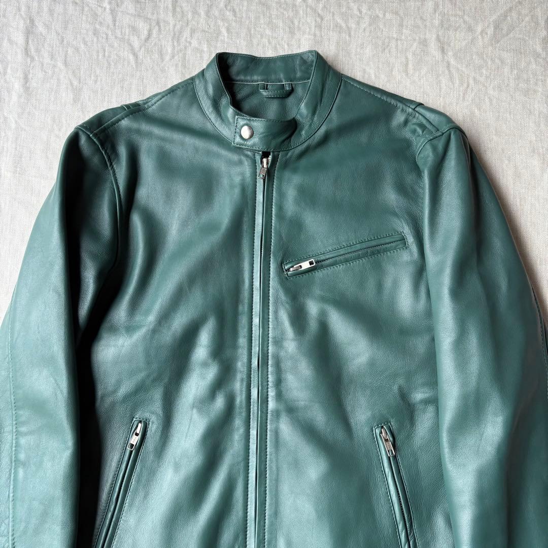 【美品】RH PREMIUM 羊革 希少カラー グリーン ラムレザージャケット