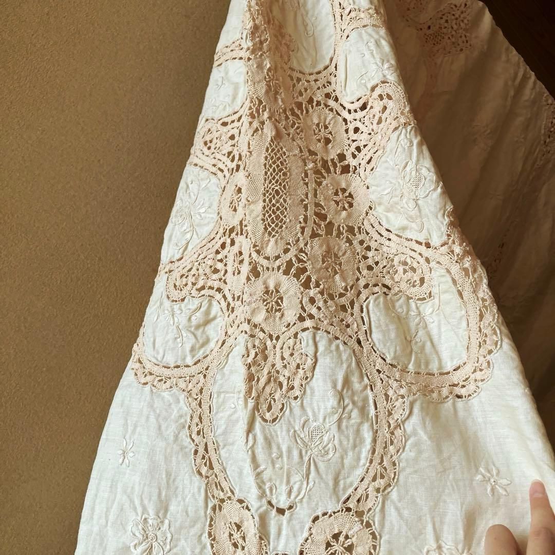 アンティーク　ヴィンテージ　ベージュ　レース (ベッドカバーレース) 綿