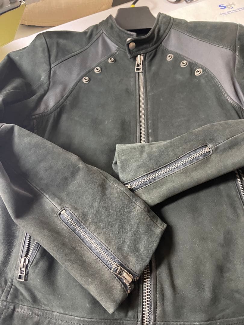 ダークグレー レザー シングルライダースジャケット