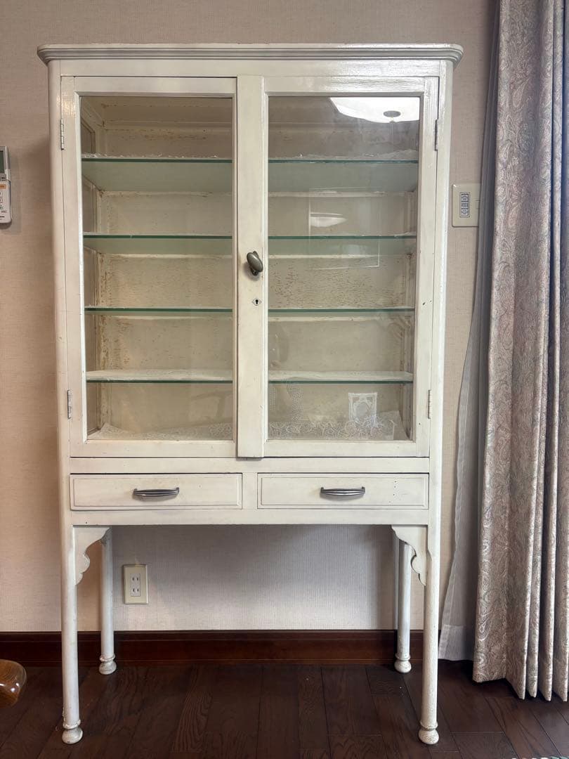 医療用棚　アンティーク　白　ドクターキャビネット