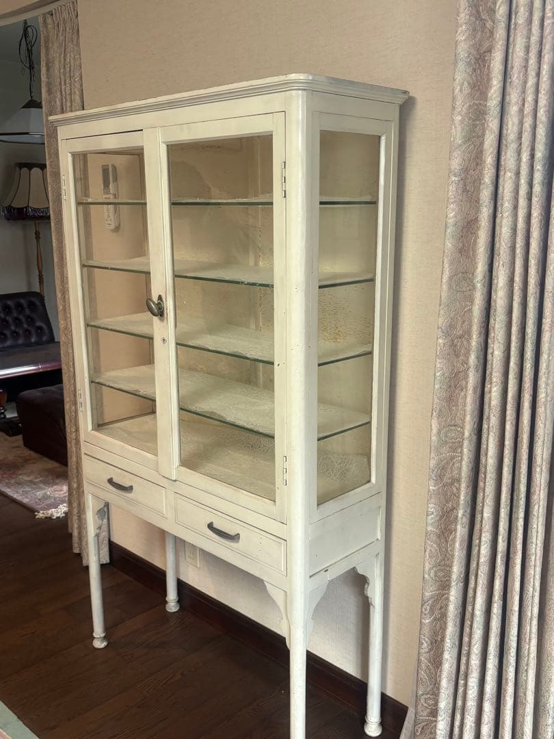 医療用棚　アンティーク　白　ドクターキャビネット