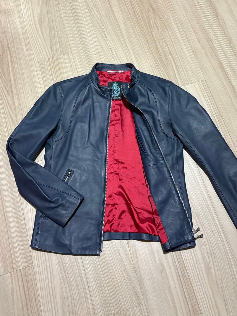 GUILD PRIME 羊革 シングルライダースジャケット レザー ブルー　青