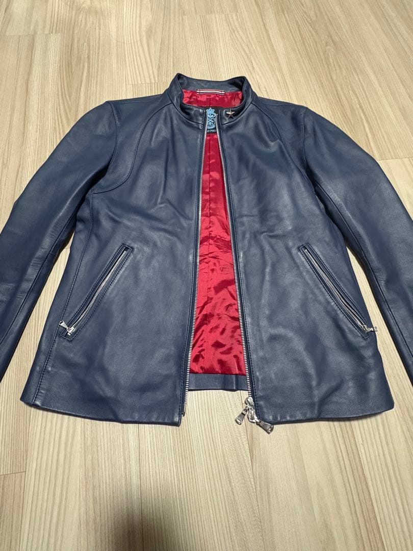 GUILD PRIME 羊革 シングルライダースジャケット レザー ブルー　青