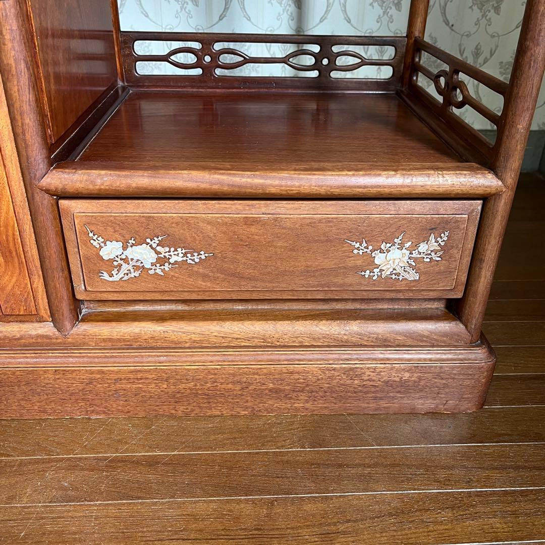 【アンティーク】中国家具 天然木 無垢材 茶箪笥 飾り棚 唐木 螺鈿細工 古家具