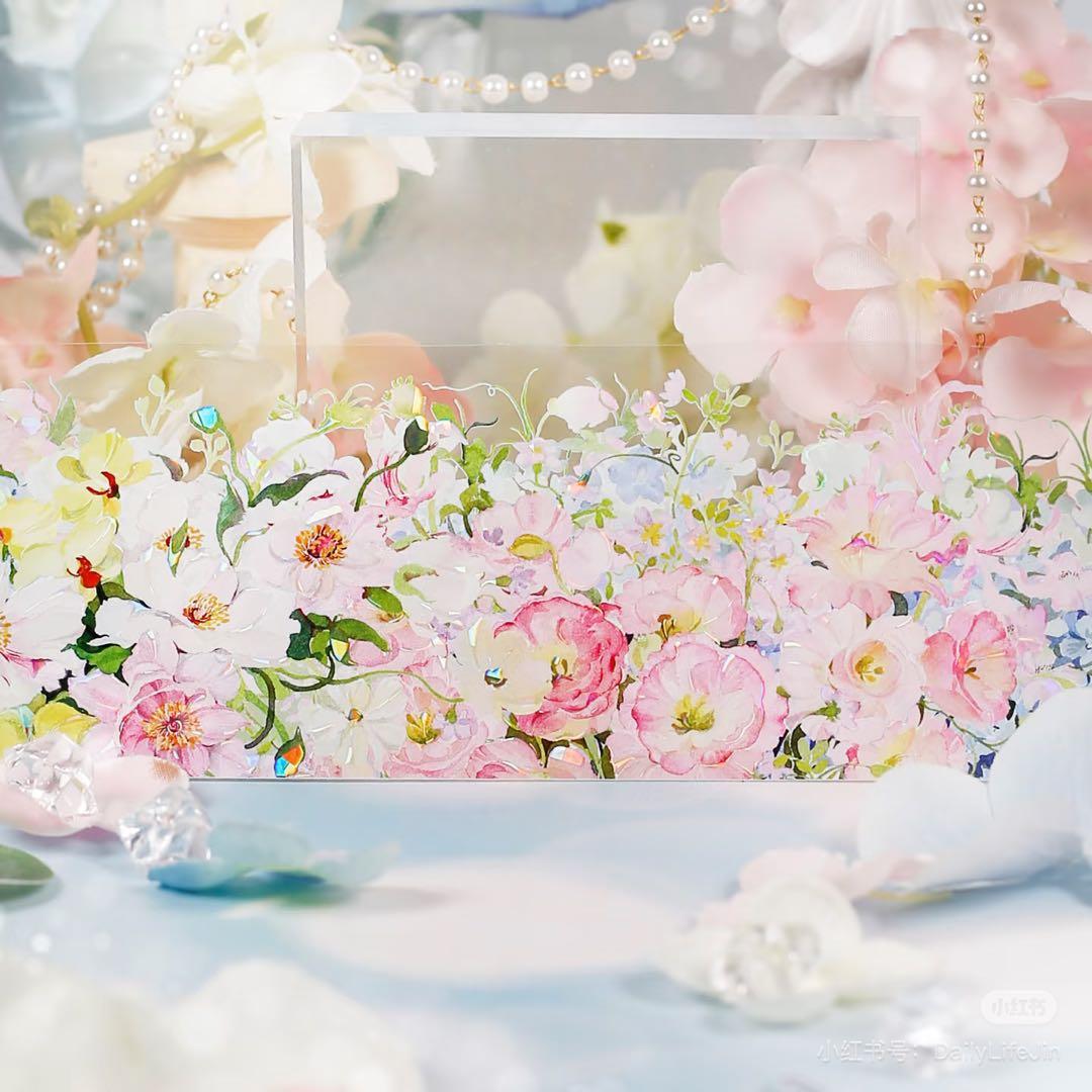 【9399】海外　マステ　2m/4m/10m巻　貝殻光マスキングテープ　お花系