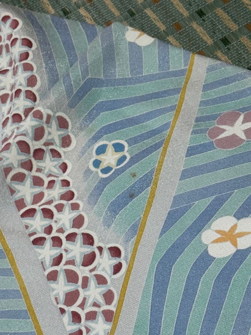 [作家物] 振袖　正絹　成人式　結婚式　紫　水色　たたき　高身長　縮緬　卒業式