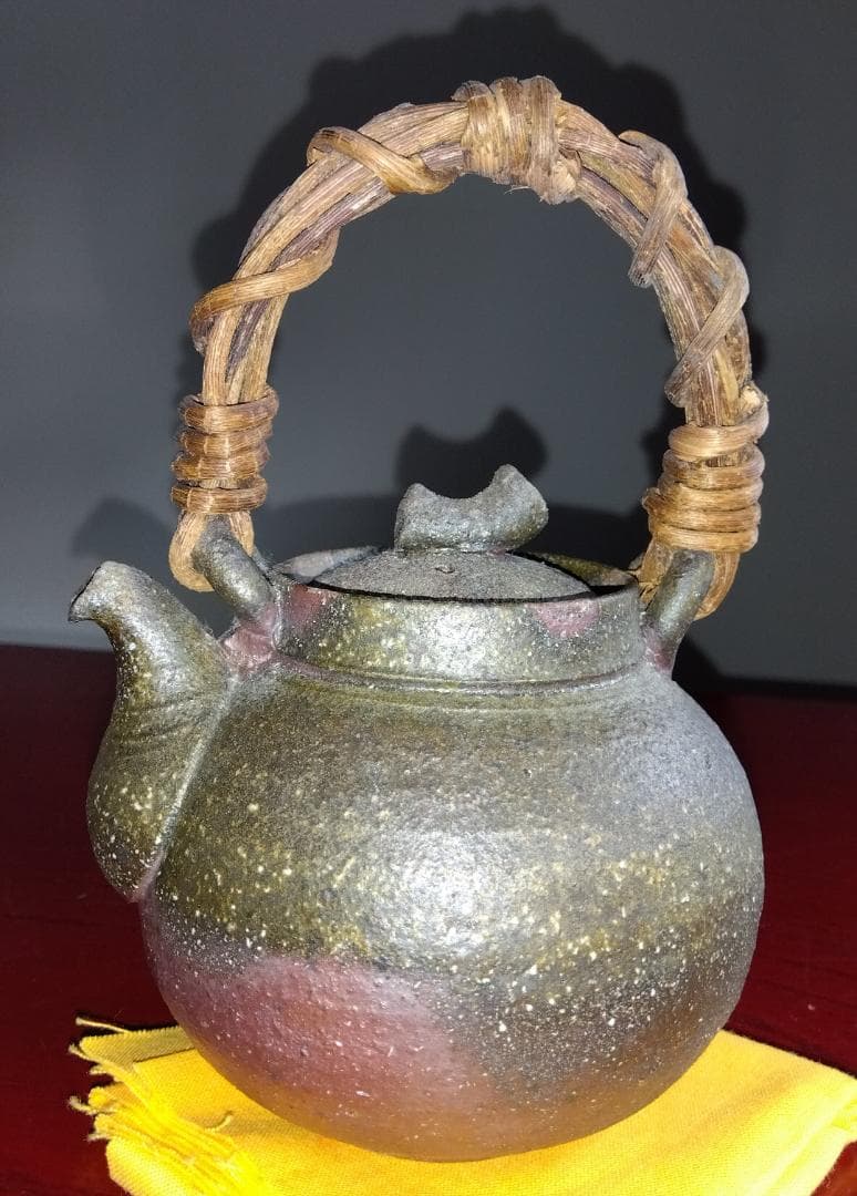 越前焼名工　村島　順　【鮎陶房】急須代表的作家逸品自然灰釉究極美蔓手持ち急須酒器