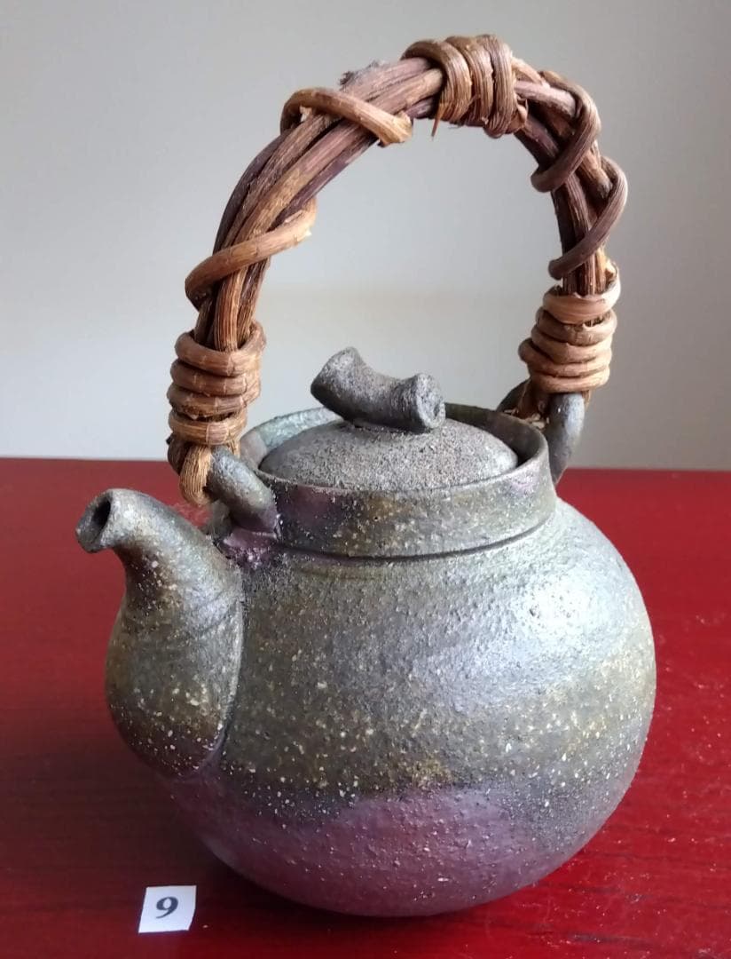 越前焼名工　村島　順　【鮎陶房】急須代表的作家逸品自然灰釉究極美蔓手持ち急須酒器