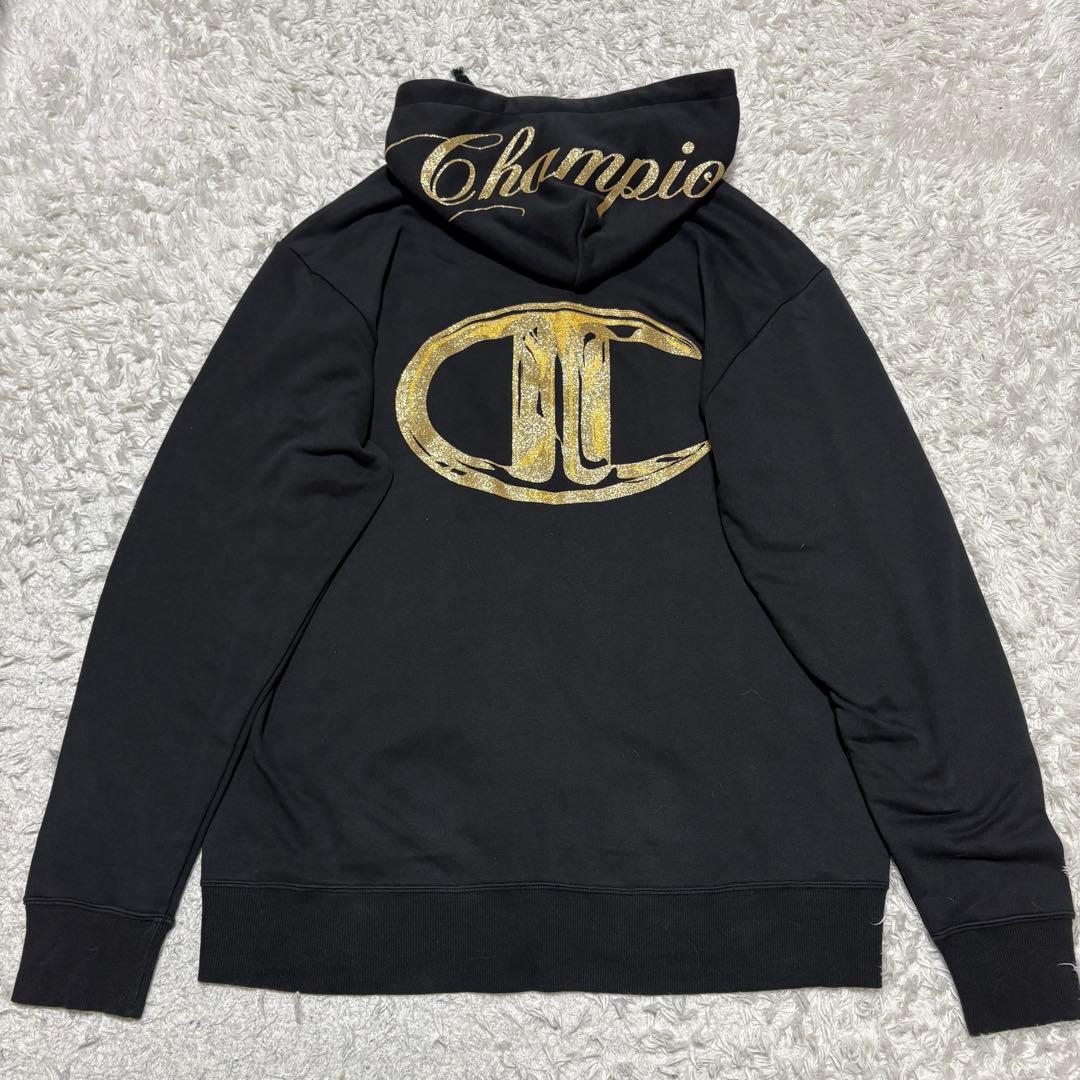【希少】チャンピオン パーカーセットアップ　デカロゴ　XL 黒金 y2k 00'