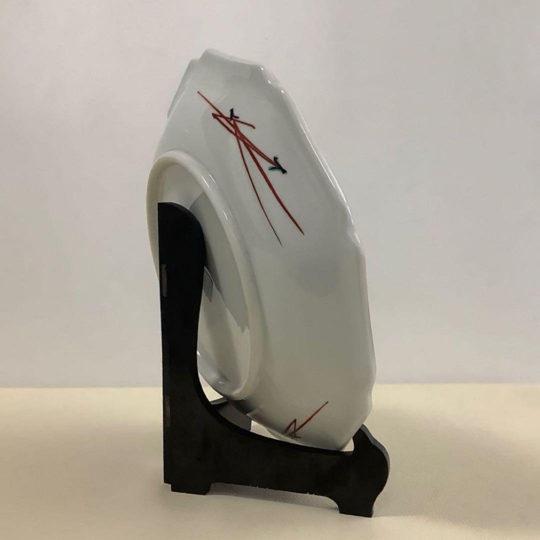 【九谷焼/美陶園/飾皿】万年青(おもと) 九角形 10寸 皿立・共箱付き