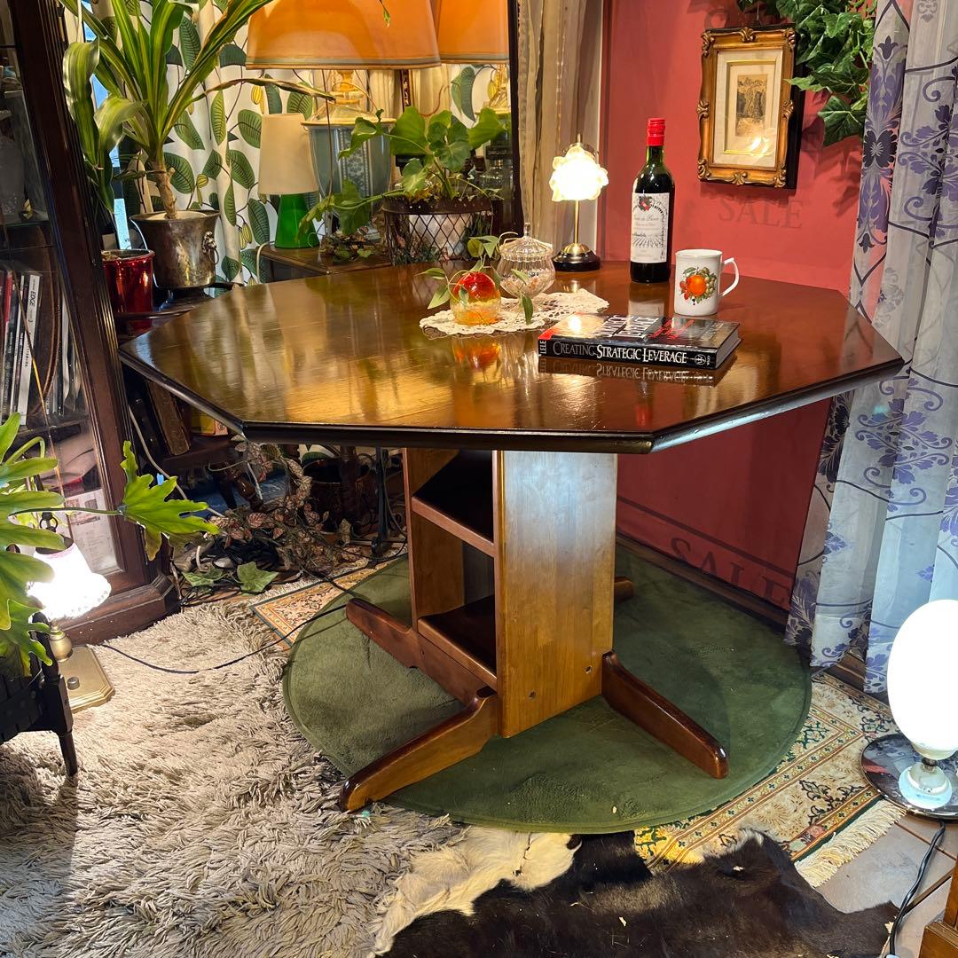 Sale ヴィンテージ オーク　８角　収納付き　ラウンドテーブル