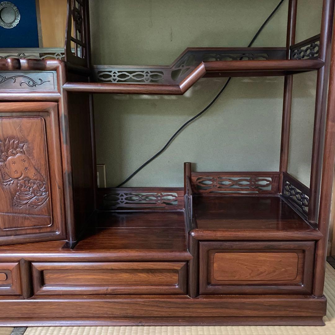 唐木家具 茶箪笥 飾り棚 違い棚 紫檀調 昭和レトロ ビンテージ 送料込み