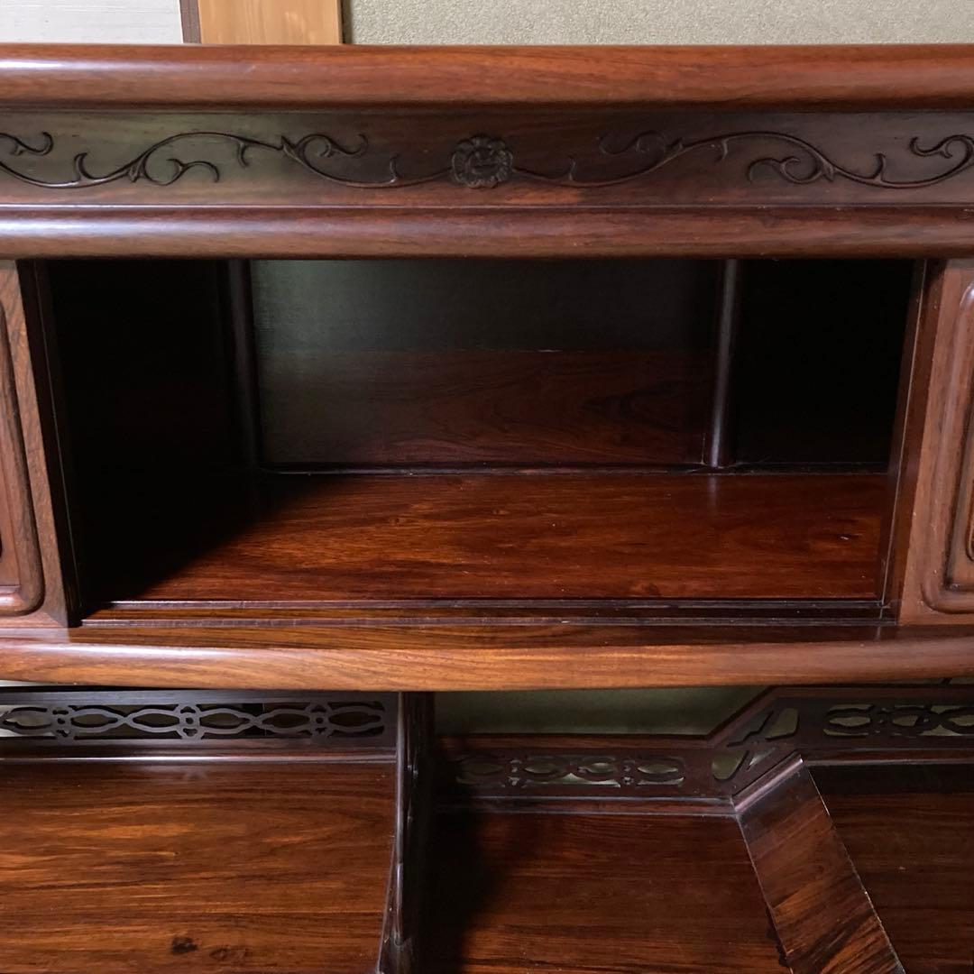 唐木家具 茶箪笥 飾り棚 違い棚 紫檀調 昭和レトロ ビンテージ 送料込み