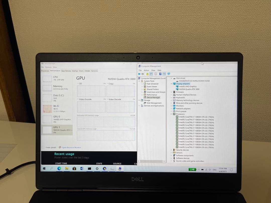 高性能 /バッテリー超優良/DELLPrecision 7550/RTX3000