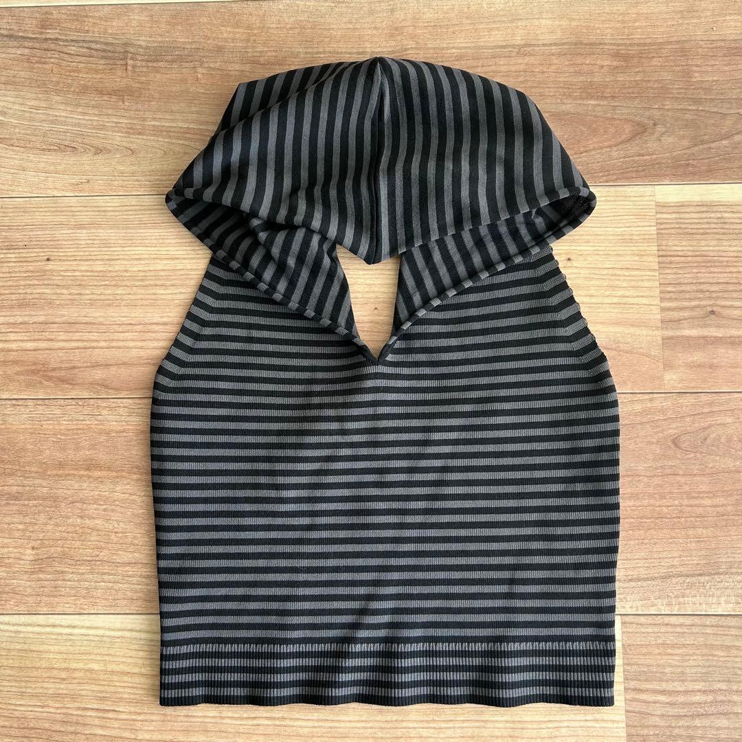 トップス PERVERZE Cropped Hoodie Knit Top Border