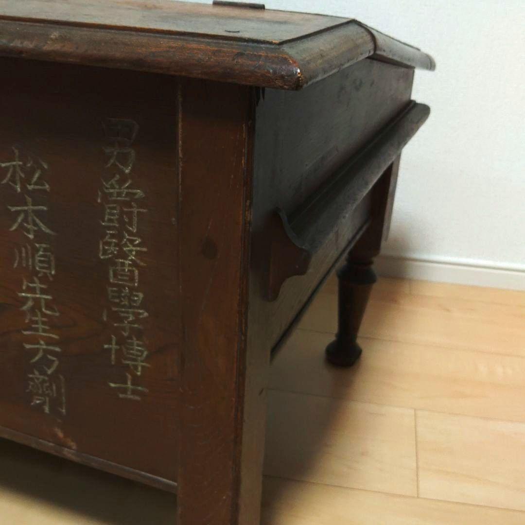 戦前 ? 文机 薬屋 帳場机 胃痛散 日ノ丸 商標 木製 看板 アンティーク