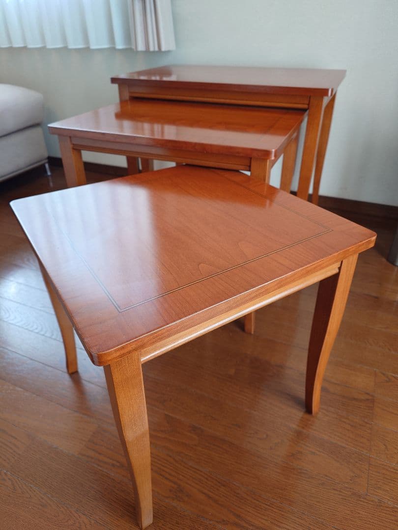 お値下げ！〈セルバ社〉イタリア家具☆木製ネストテーブル 3段式 ブラウン