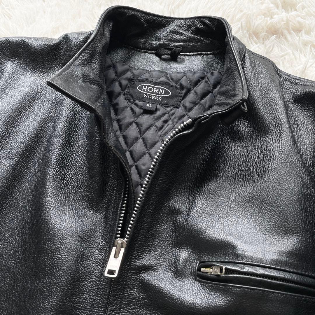 美品 希少 XXXL HORN WORKS レザー シングルライダース シボ加工