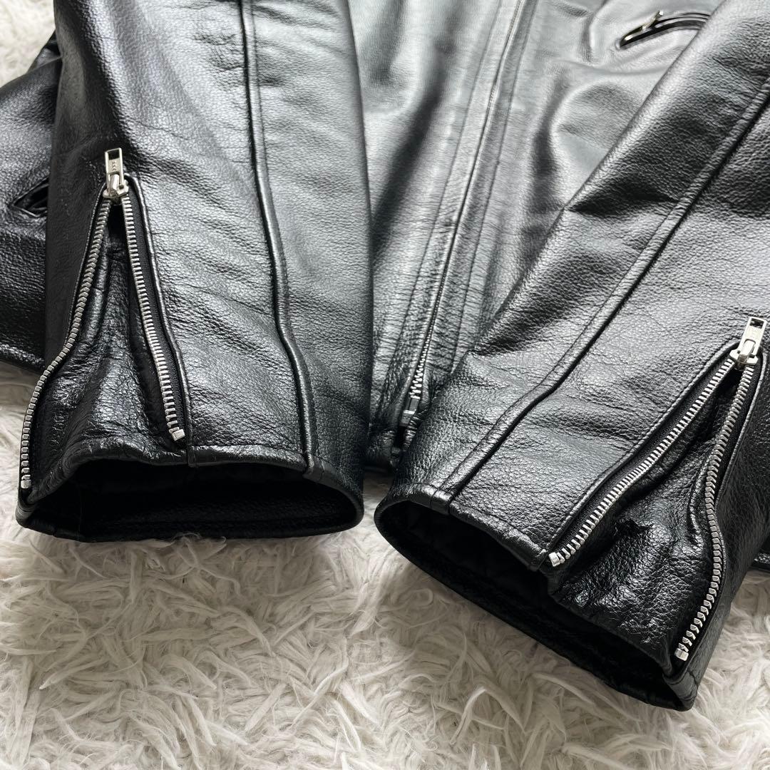 美品 希少 XXXL HORN WORKS レザー シングルライダース シボ加工