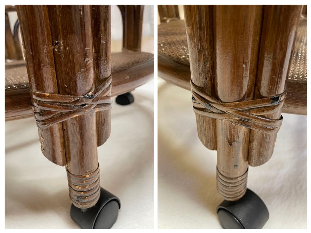 ラタン キャスター付き ガラステーブル コーヒーテーブル アジアン ビンテージ