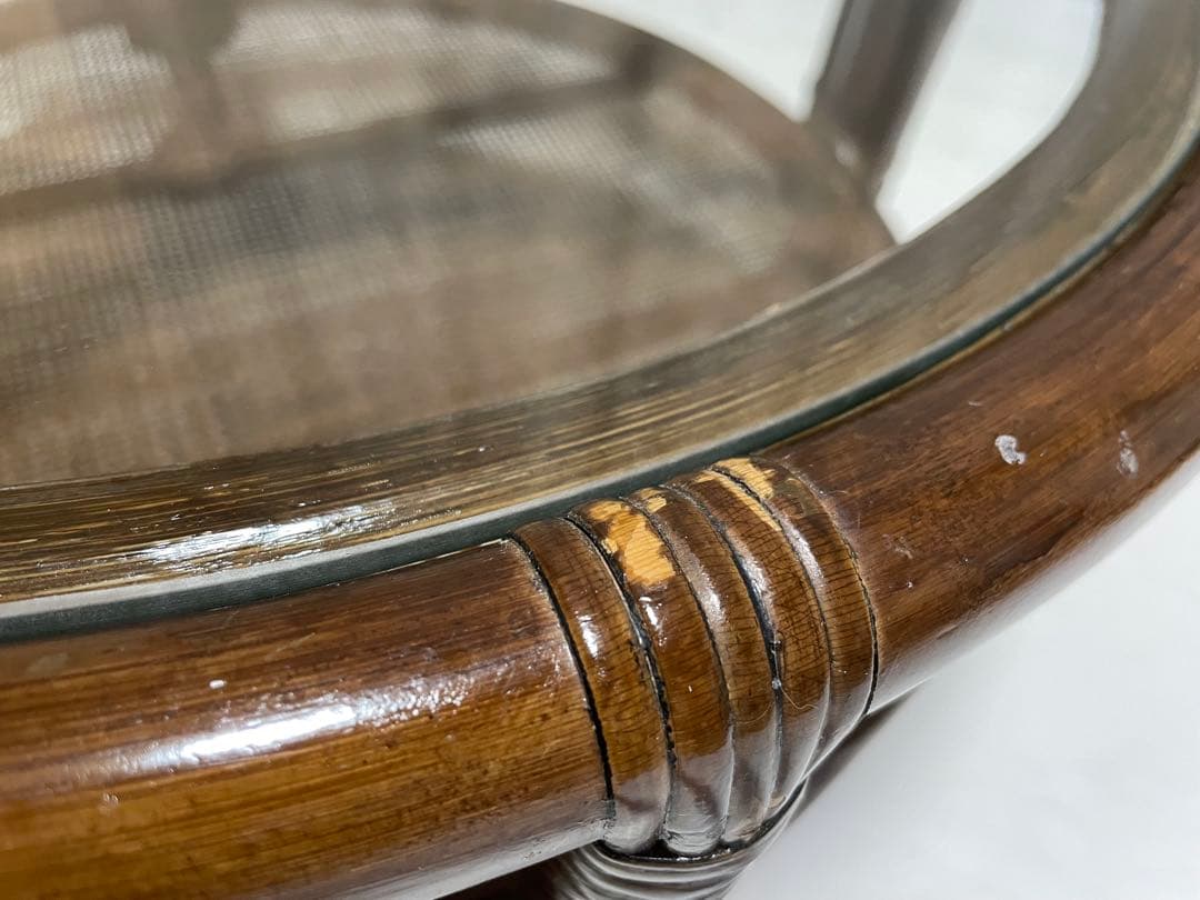 ラタン キャスター付き ガラステーブル コーヒーテーブル アジアン ビンテージ