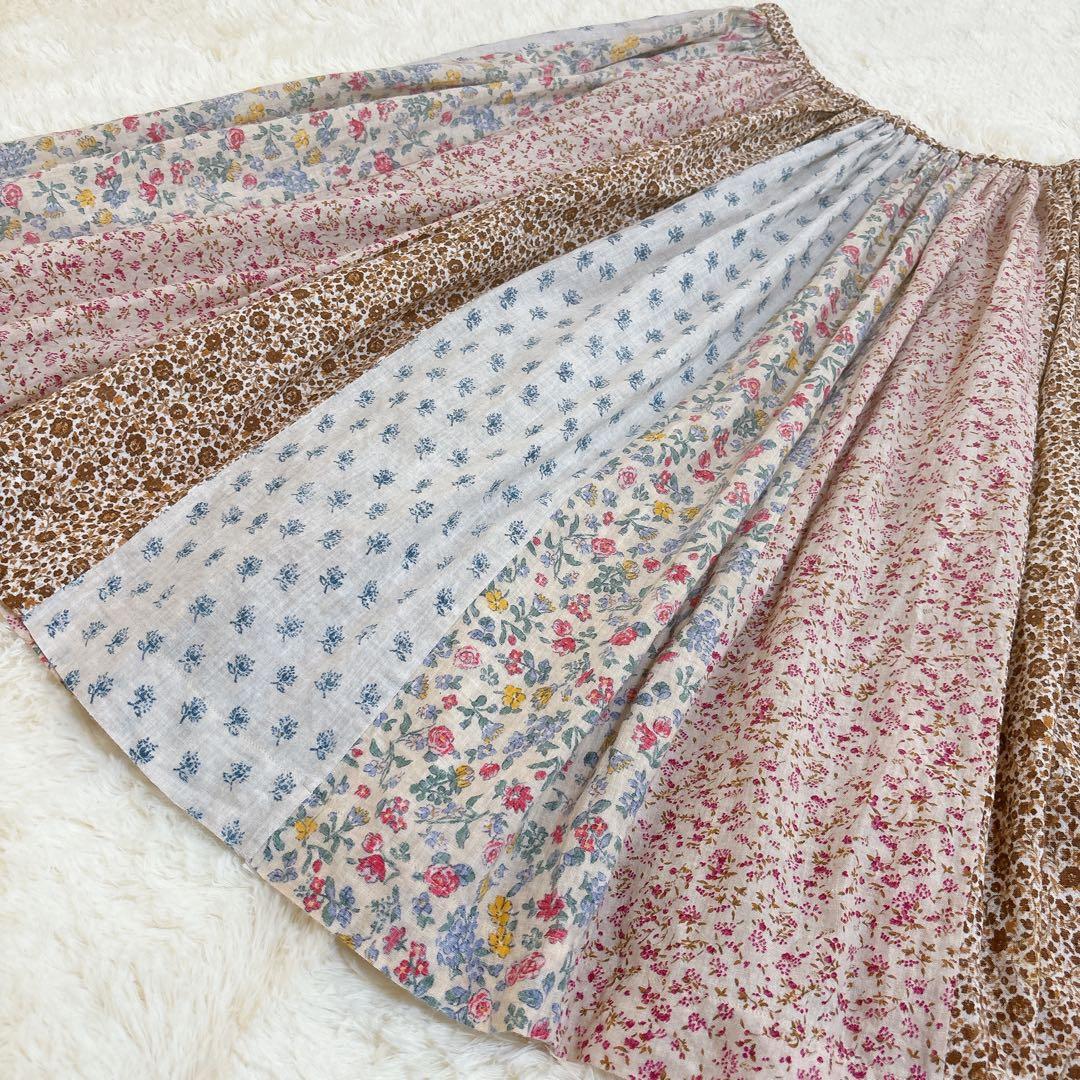 希少☆45R パッチワーク コットン フレアスカート 花柄 日本製 フラワー