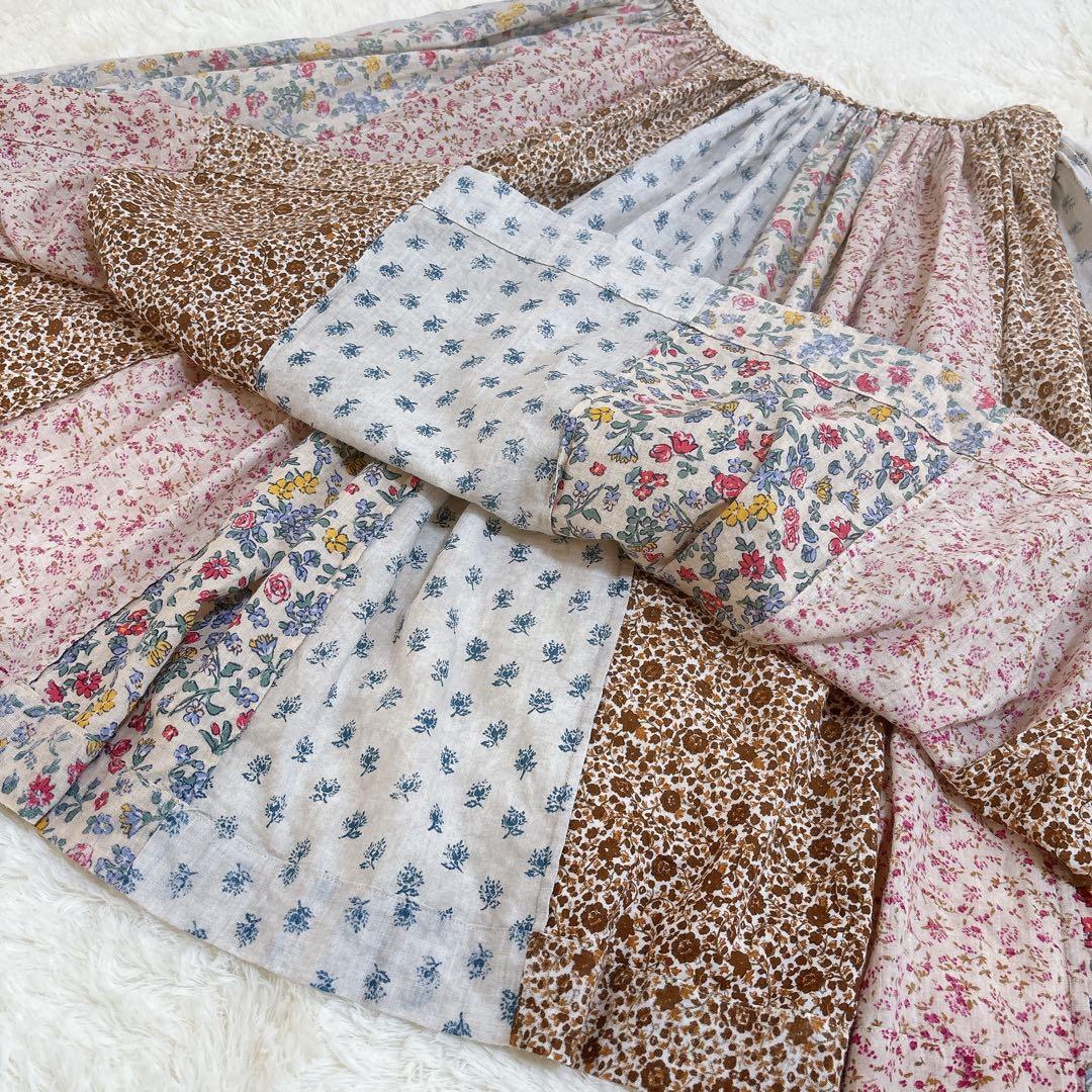 希少☆45R パッチワーク コットン フレアスカート 花柄 日本製 フラワー