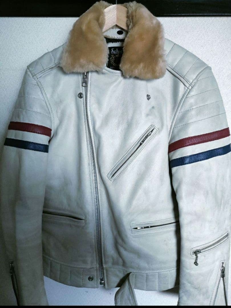 現行タグ　良品　Schott ホワイト ダブルライダースジャケット　ユーズド加工