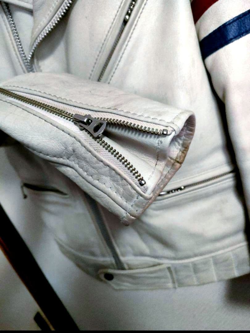 現行タグ　良品　Schott ホワイト ダブルライダースジャケット　ユーズド加工