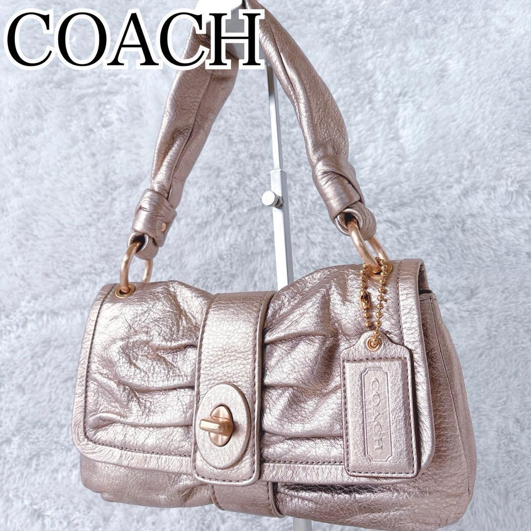バッグ COACH Shoulder bag Pink Gold Lame Ribbon