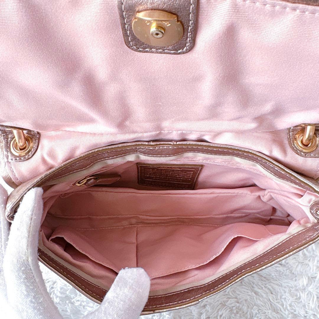 バッグ COACH Shoulder bag Pink Gold Lame Ribbon