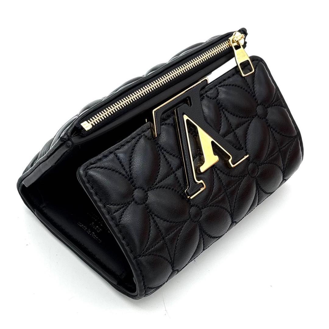 【新品同様】ルイヴィトン カプシーヌ コンパクト フラワー キルティング 黒