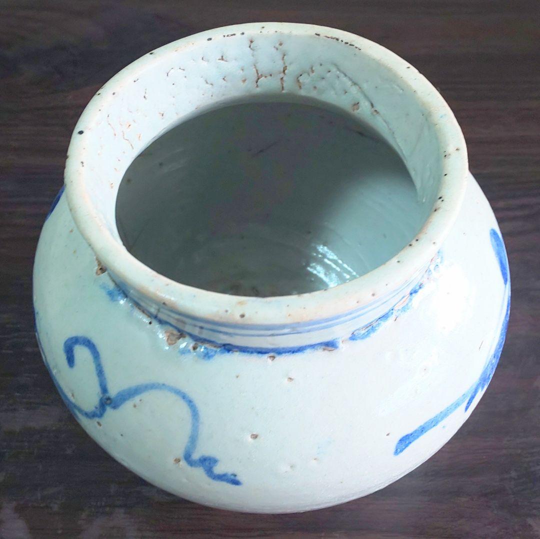 李朝染付小壷 中国古玩 朝鮮美術 染付葡萄蔦文壷