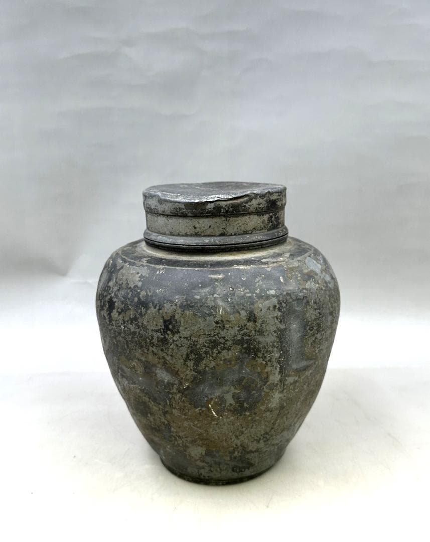 時代物 木村銘 煎茶道具 古錫 茶壷 茶心壷 約1540g 約20㎝ 骨董古玩