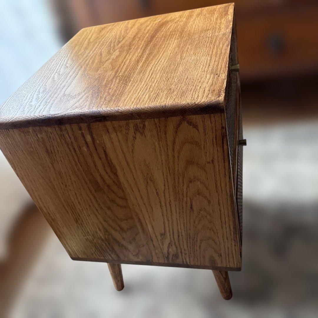 ヴィンテージ調 ラタン　木製サイドテーブル 2引き出し　ブラウン