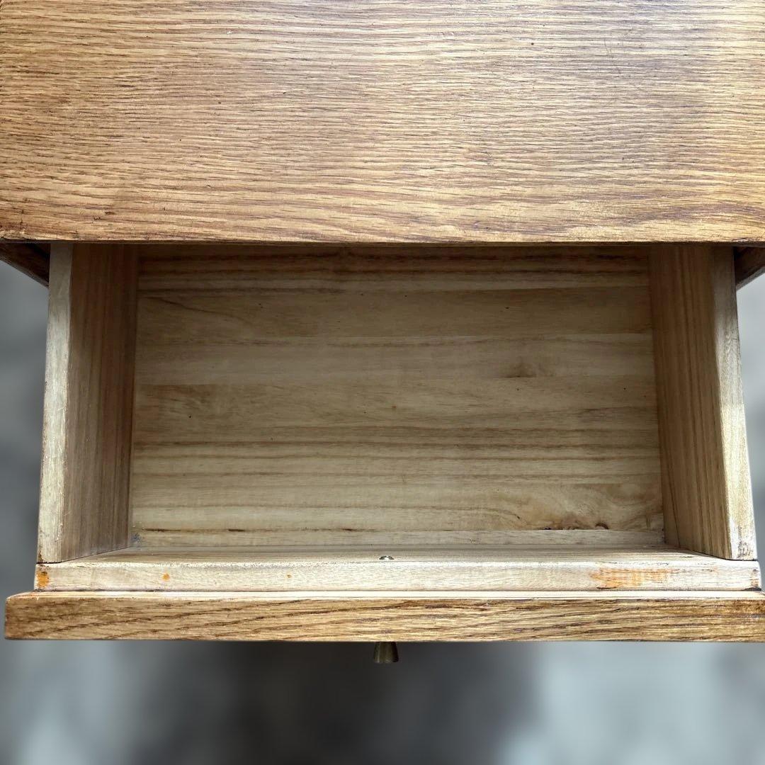 ヴィンテージ調 ラタン　木製サイドテーブル 2引き出し　ブラウン